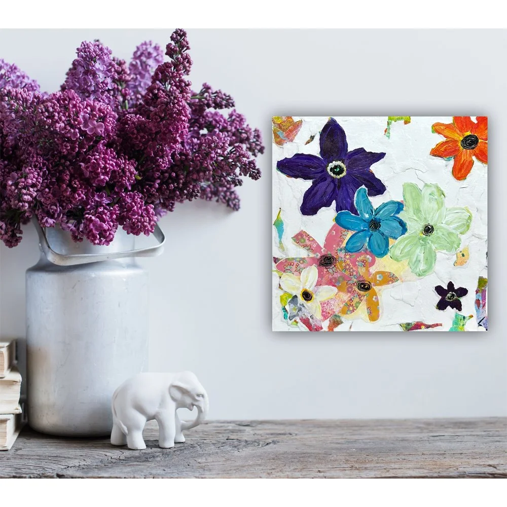 Whimsical Floral Collage Art - 12 x12 Original — Kathleen Tennant